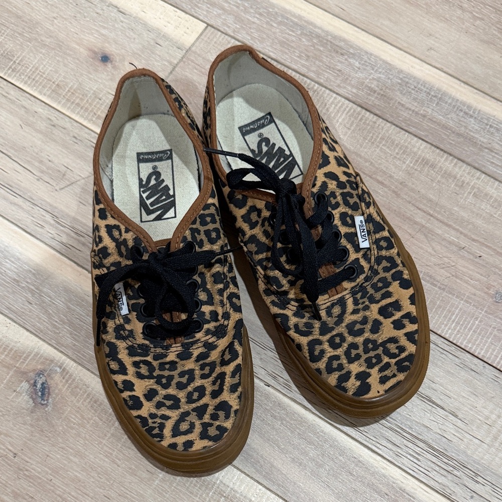 Vans Authentics Leopard Canvas Low-Top Sneakers - Tan/Black womens size 8